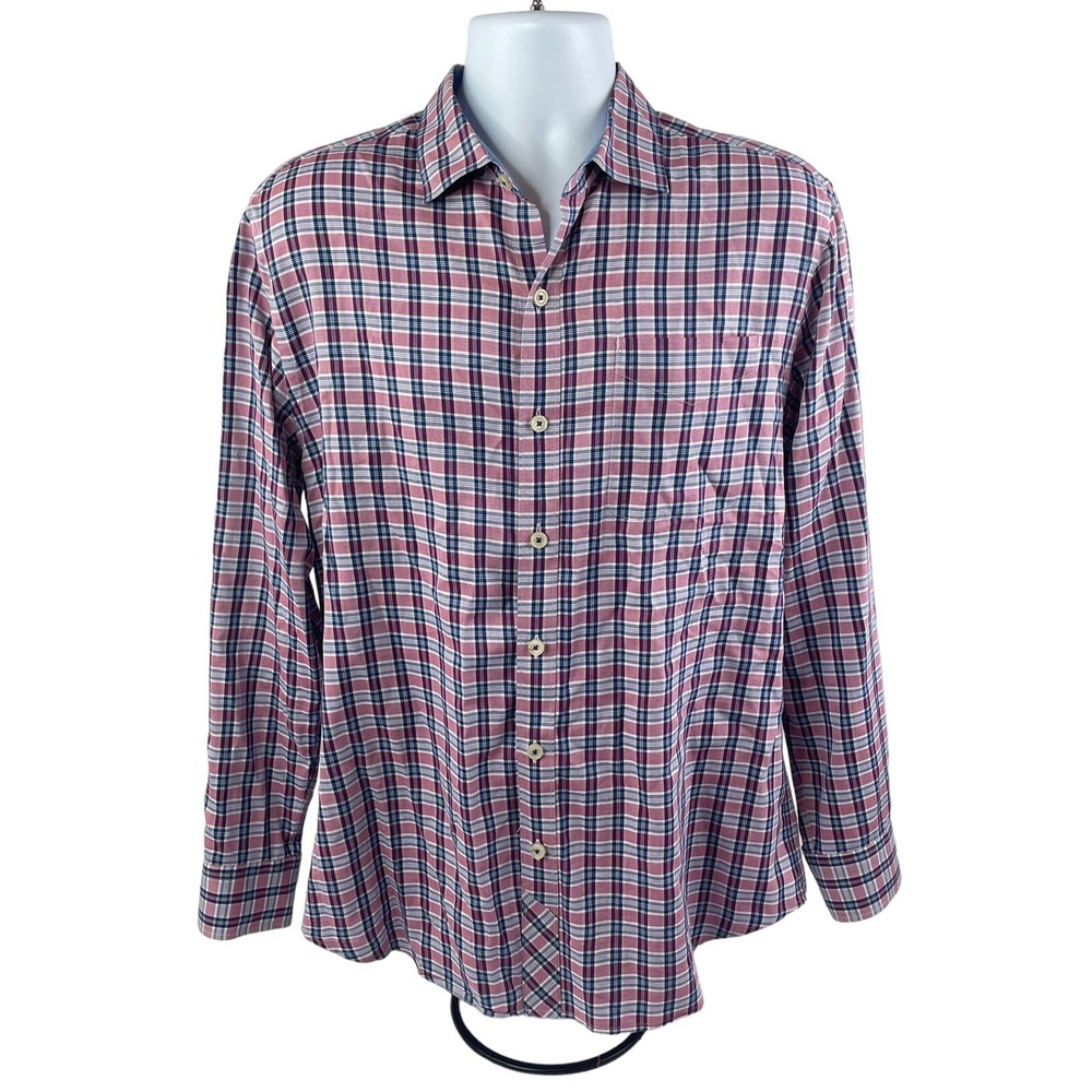 Tommy Bahama Shirt Mens Medium Long Sleeve Button Up Cotton Red Blue Check Plaid